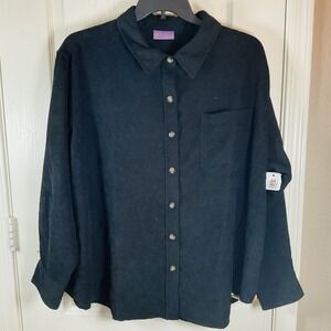 Real Size Men's XXXL Black Corduroy Button Down Collared Long Sleeve Shirt NWT